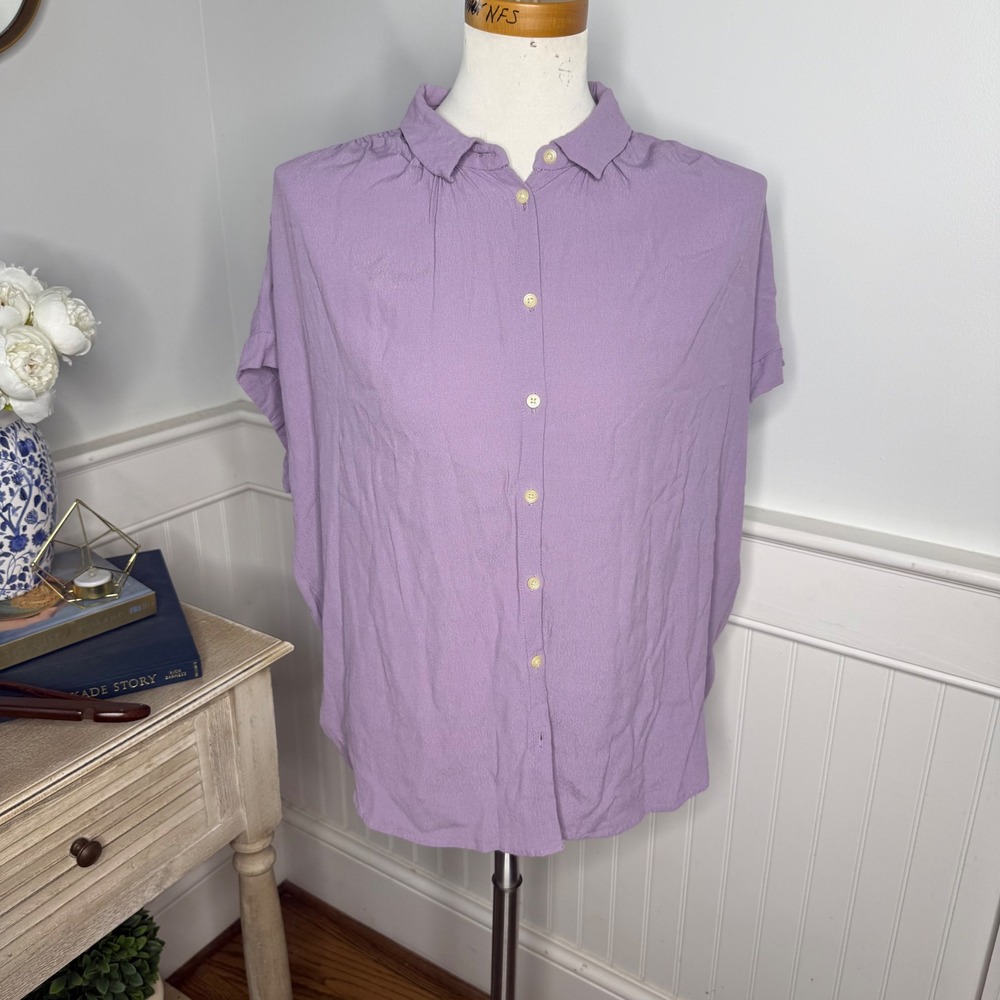 Madewell Lavender Purple Viscose Short Sleeve Button Down Shirt Size M Relaxed